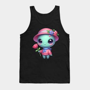 Cute Alien Girl Holding Flower Tank Top